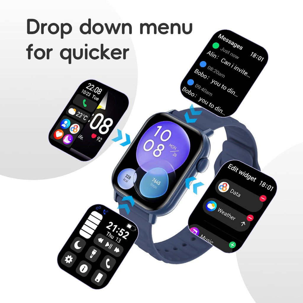 QTLLBT Smart Watch Sports Pedometer Fitness Tracker Bluetooth Call Heart Rate/Blood Oxygen/Sleep Monitor, 100 Sports Modes Waterproof For iOS Android Men's Women's Smart Watch (Blue)
