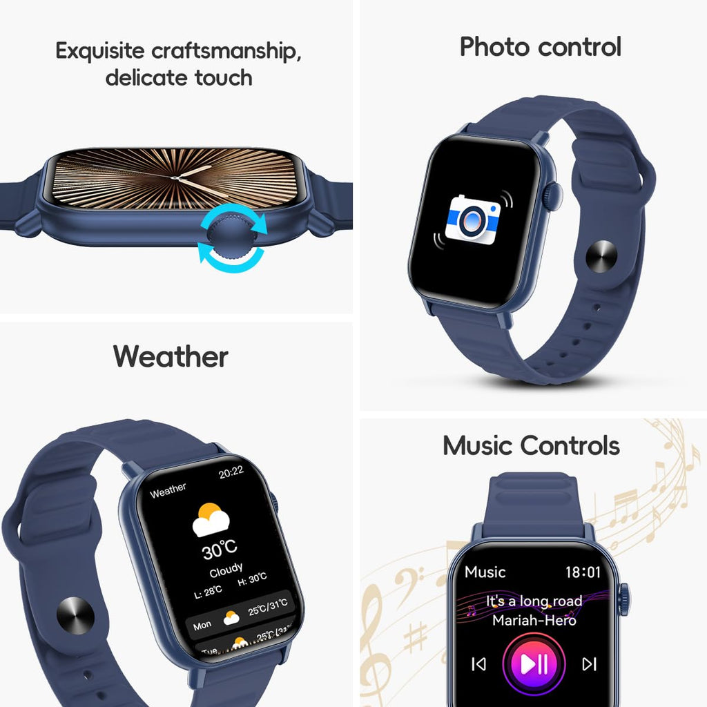 QTLLBT Smart Watch Sports Pedometer Fitness Tracker Bluetooth Call Heart Rate/Blood Oxygen/Sleep Monitor, 100 Sports Modes Waterproof For iOS Android Men's Women's Smart Watch (Blue)