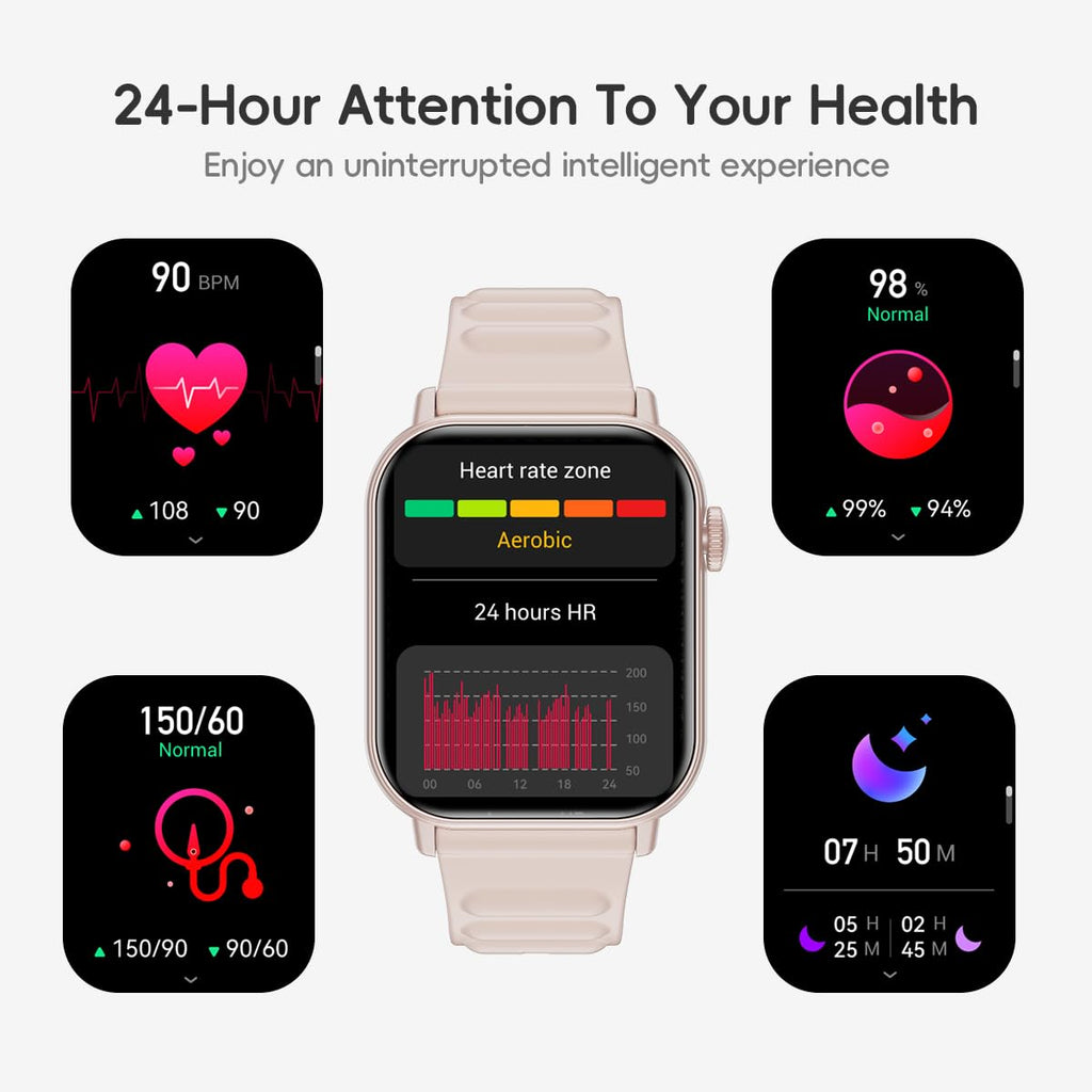 QTLLBT Smart Watch Sports Pedometer Fitness Tracker, Bluetooth Call Heart Rate Blood Oxygen Sleep Monitor, 100 Sports Modes Waterproof For iOS Android Men's Women's Smart Watch (Pink)